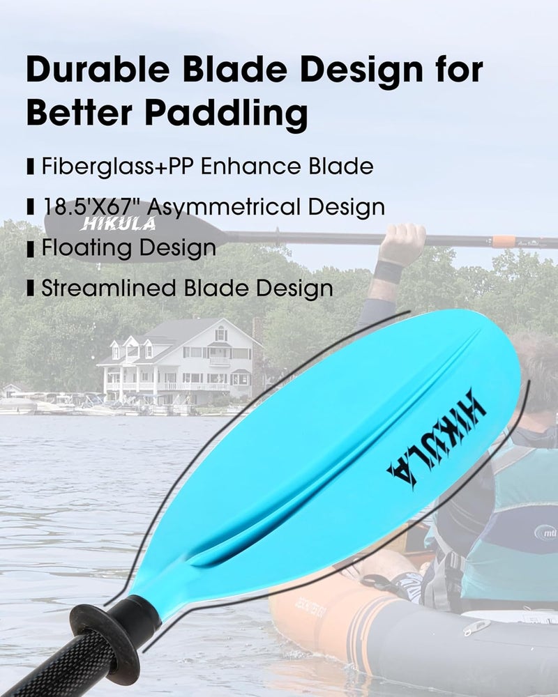 HIKULA Adjustable Carbon Fiber Shaft Kayak Paddle, Kayaking Oars with Reinforced Nylon Blade for Adults, 4 Piece, 86in/220cm to 90in/230cm - Image 2